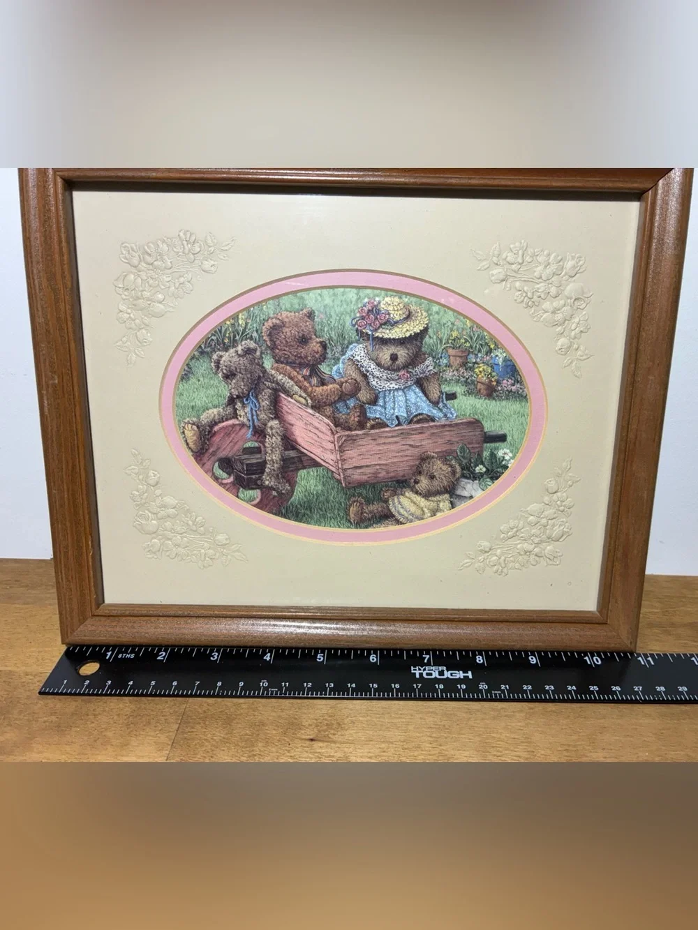 Vintage Nita Showers Teddy’s Wheelbarrow Framed Bear Art Lang 12x10